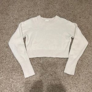 cropped crew neck cream sweater